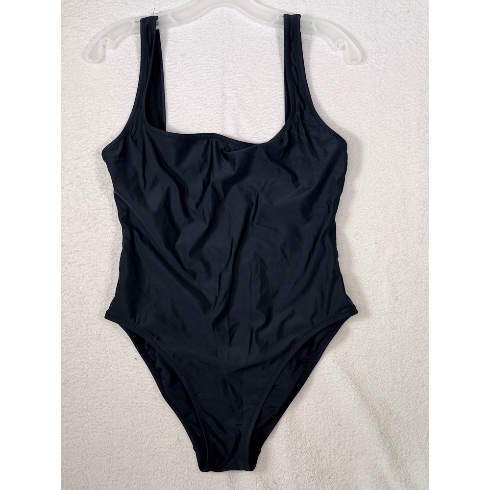 Madewell Second Wave Square-Neck One-Piece Swimsuit Black Recycled Size Large L